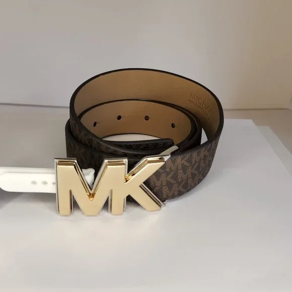 Michael Kors Dark Brown Belt with Gold Buckle MICHAEL KORS BELT CHOCOLATE MK LOGO WITH MK CHARM GOLD  main image 3